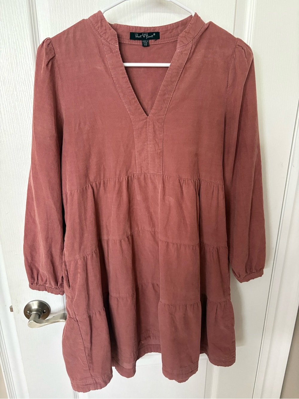Velvet Heart Corduroy Babydoll Dress in Dusty Rose Pink